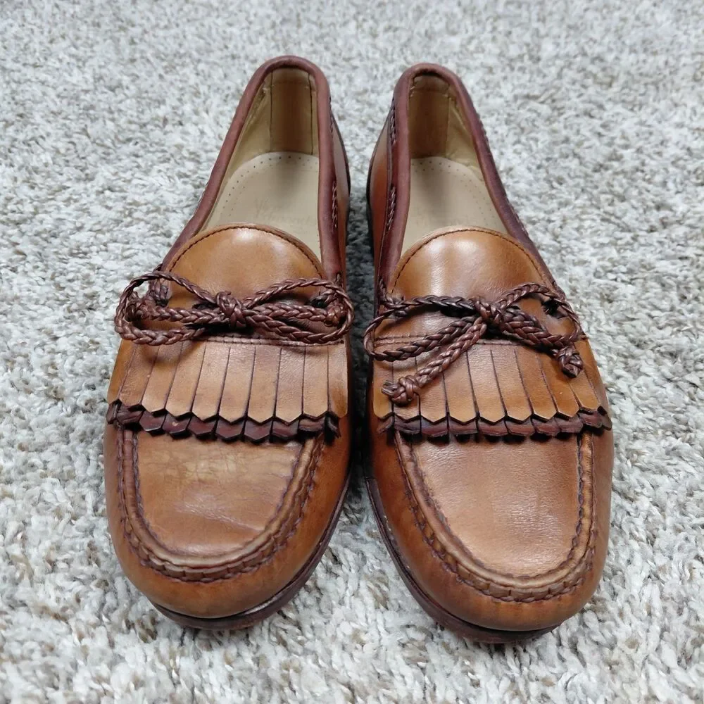 Allen Edmonds Woodstock Loafers Mens 8.5 D Brown Leather Kilted Braided Bow